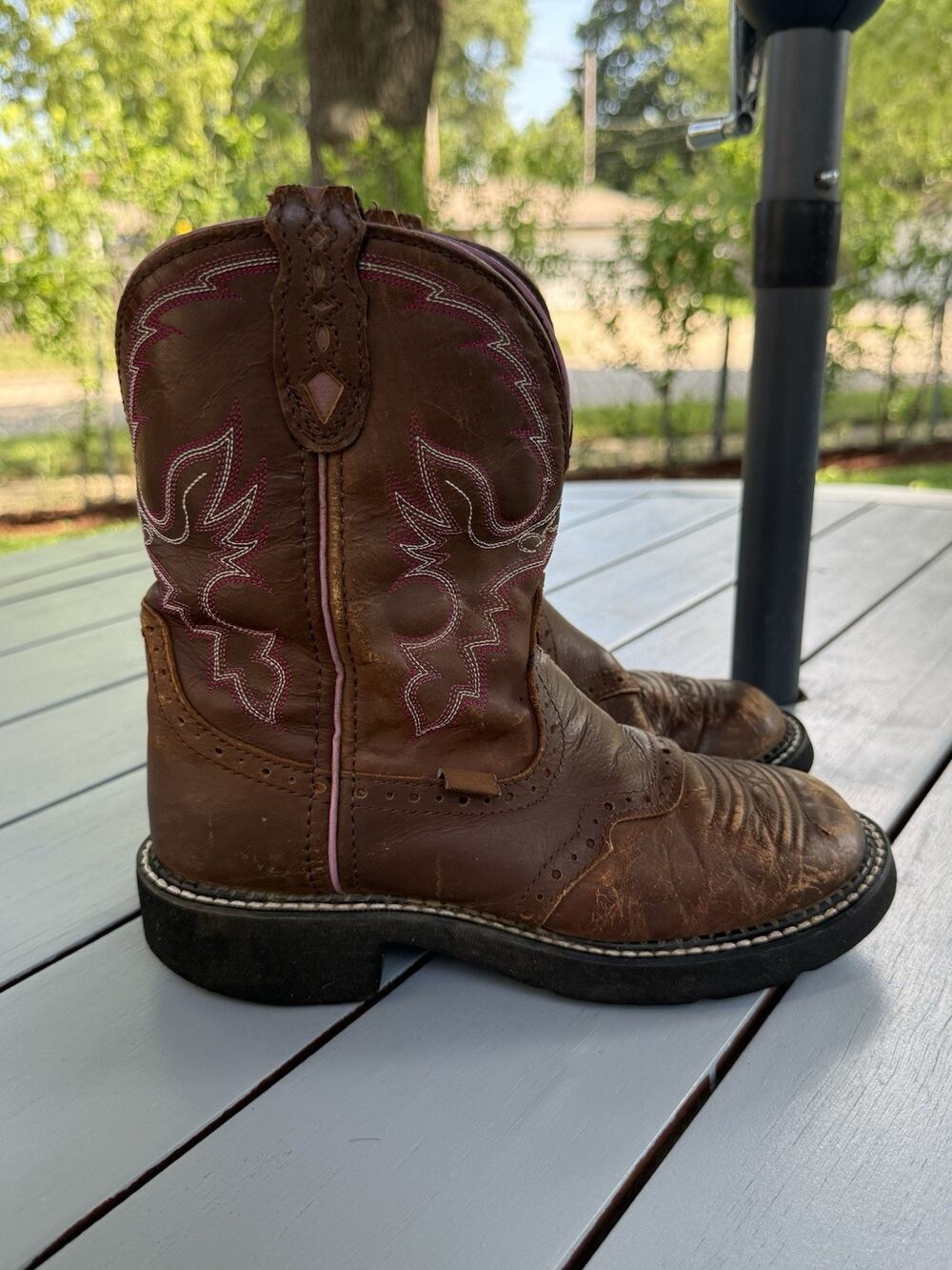 Justin Gypsy Womenβs Western Cowgirl Boots Brown Pink Stitching L9903 Size 7B